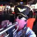 Pocket trumpet antique, brass, cork on bottom of horn for holding, ,