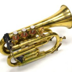Pocket trumpet antique, brass, cork on bottom of horn for holding,