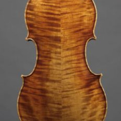 Violin by Patrick Robin, 2 bows in a black shaped case,